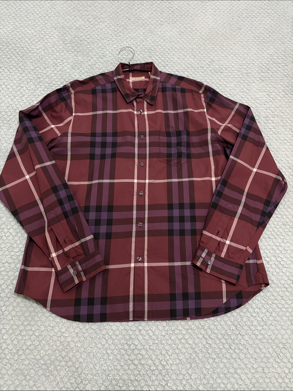 Burberry Maroon and Purple Plaid Long-Sleeve Button-Down Shirt